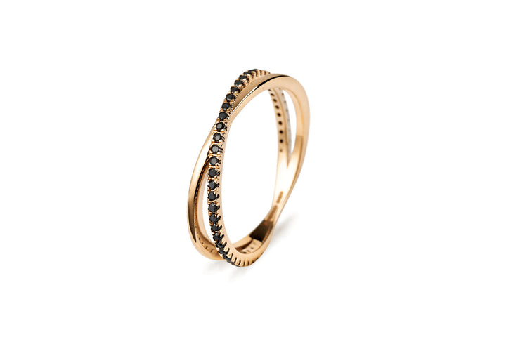 Crossover 14K eller 18K Guld Ring m. Sorte Lab-Grown Diamanter