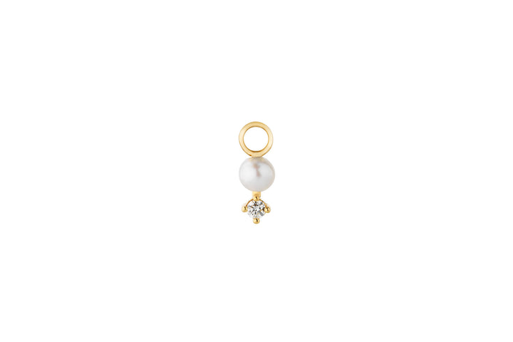 Diamond & Pearl Hoop Charm 14K Gold Earring-pendant