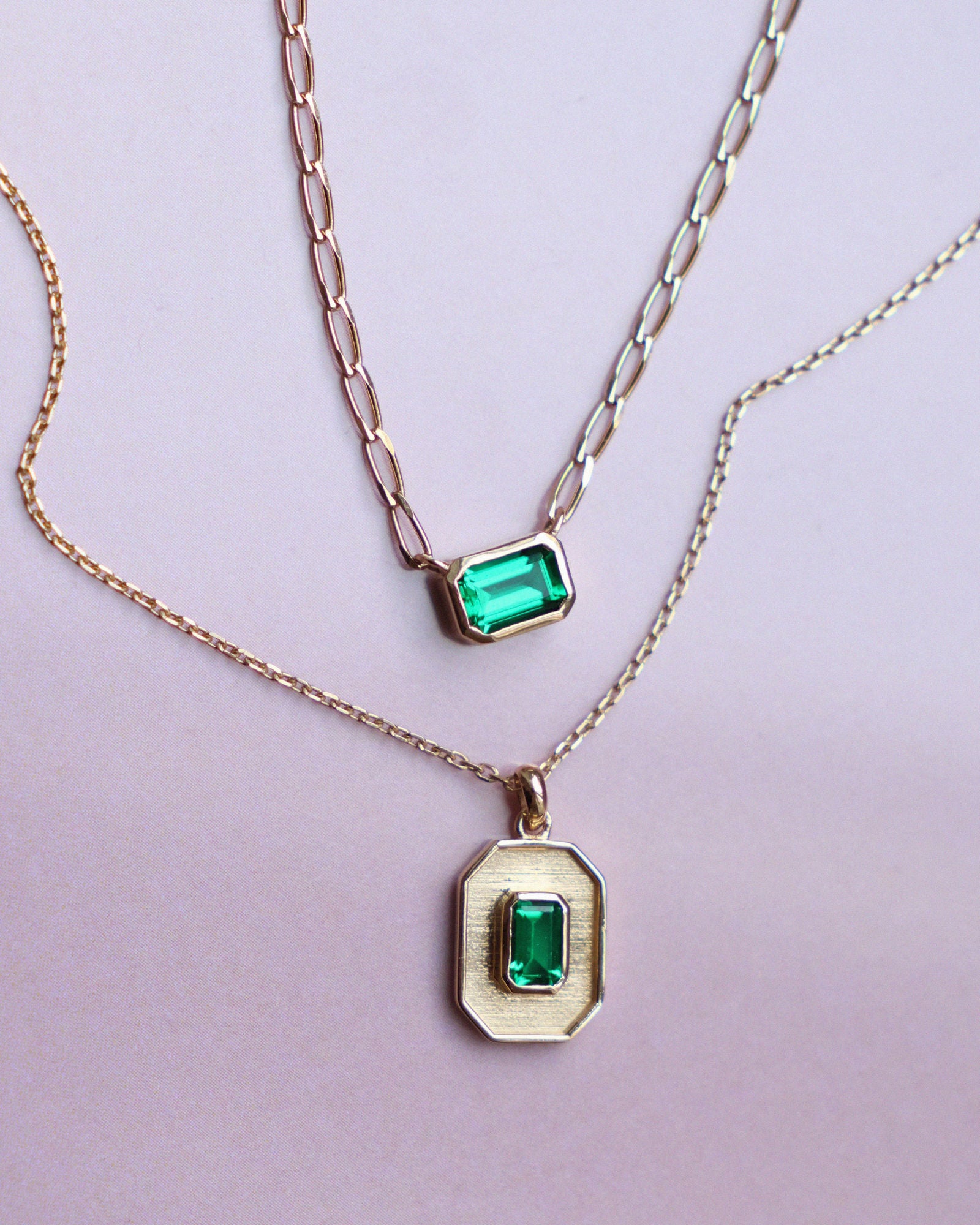 Emerald Pendant 14K Gold Necklace