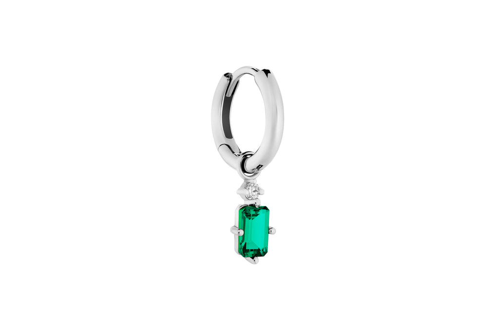 Emerald Hoop Charm 14K White Gold Earring-pendant