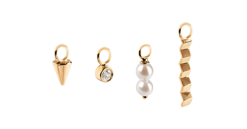 Double Perle Hoop Charm 14K Guld Ørerings-vedhæng