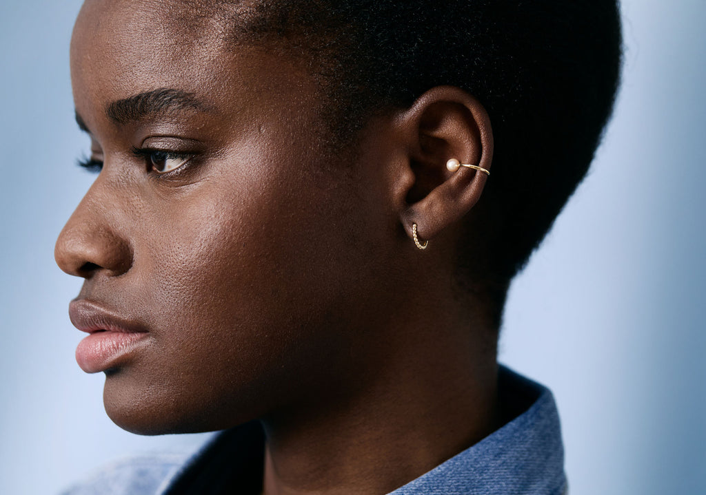 Single Pearl 14K Gold Ear Cuff
