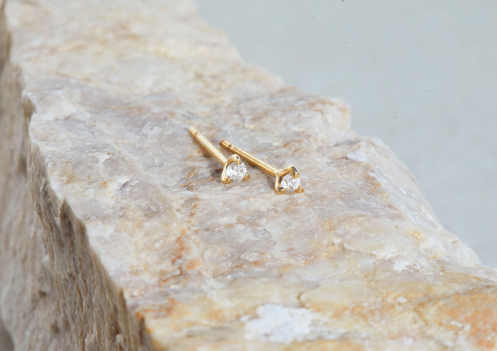 Three Prong Diamond 14K Gold Stud