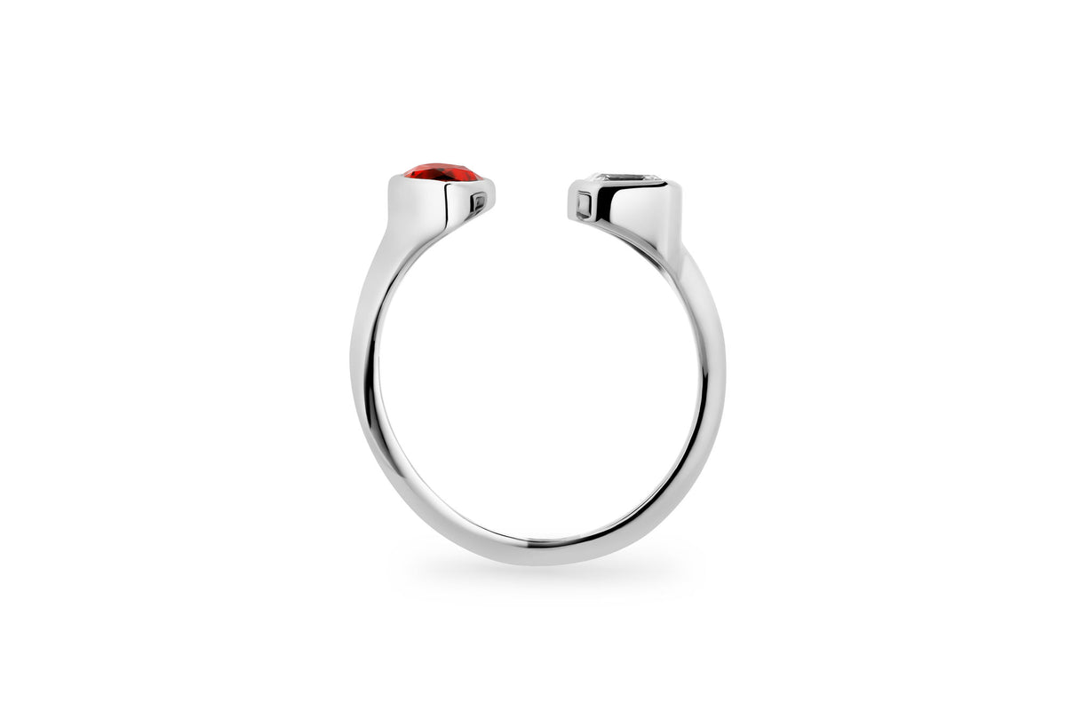 Toi Et Moi 14k or 18k Whitegold Ring w. Lab-Grown Diamond & Lab-Grown Ruby