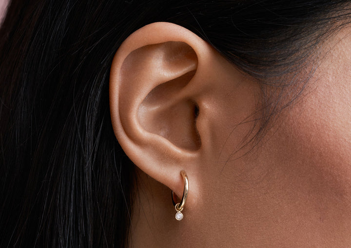 Diamant Hoop Charm 14K Guld Ørerings-vedhæng