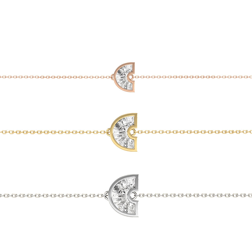 Alphabet Initial C 18K Gold, Rosegold or Whitegold Bracelet w. Solitaire Lab-Grown Diamond