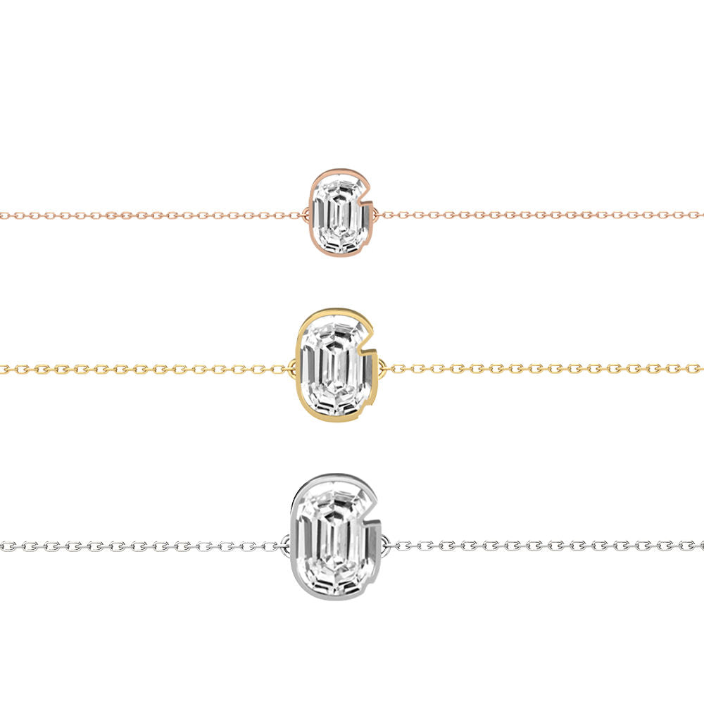 Alphabet Initial G 18K Gold, Rosegold or Whitegold Bracelet w. Solitaire Lab-Grown Diamond