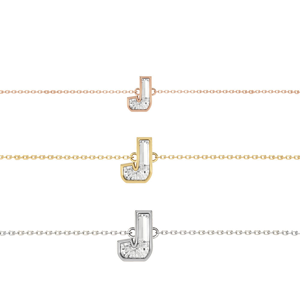 Alphabet Initial J 18K Gold, Rosegold or Whitegold Bracelet w. Solitaire Lab-Grown Diamond