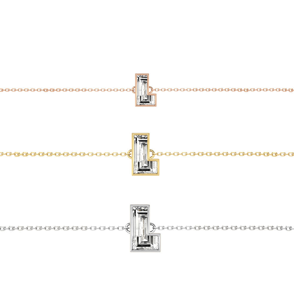 Alphabet Initial L 18K Gold, Rosegold or Whitegold Bracelet w. Solitaire Lab-Grown Diamond