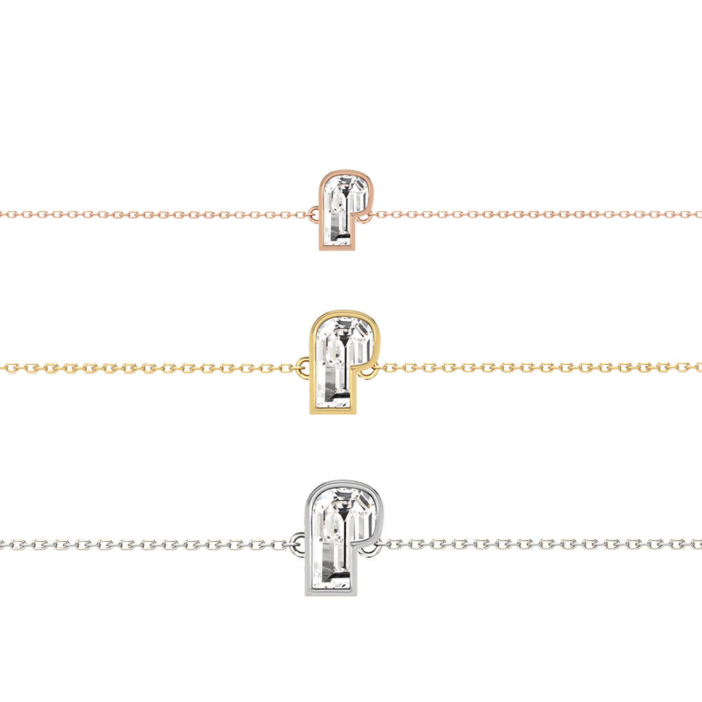 Alphabet Initial P 18K Gold, Rosegold or Whitegold Bracelet w. Solitaire Lab-Grown Diamond