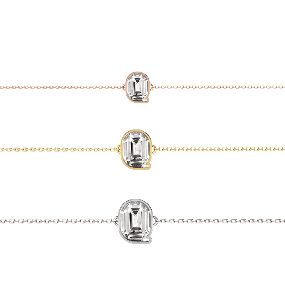 Alphabet Initial Q 18K Gold, Rosegold or Whitegold Bracelet w. Solitaire Lab-Grown Diamond