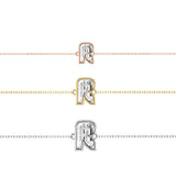 Alphabet Initial R 18K Gold, Rosegold or Whitegold Bracelet w. Solitaire Lab-Grown Diamond