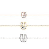 Alphabet Initial U 18K Gold, Rosegold or Whitegold Bracelet w. Solitaire Lab-Grown Diamond