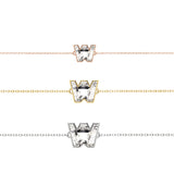 Alphabet Initial W 18K Gold, Rosegold or Whitegold Bracelet w. Solitaire Lab-Grown Diamond