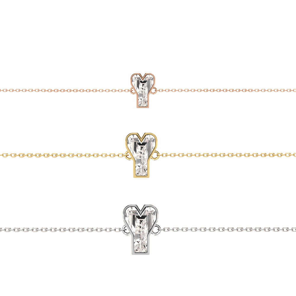 Alphabet Initial Y 18K Gold, Rosegold or Whitegold Bracelet w. Solitaire Lab-Grown Diamond