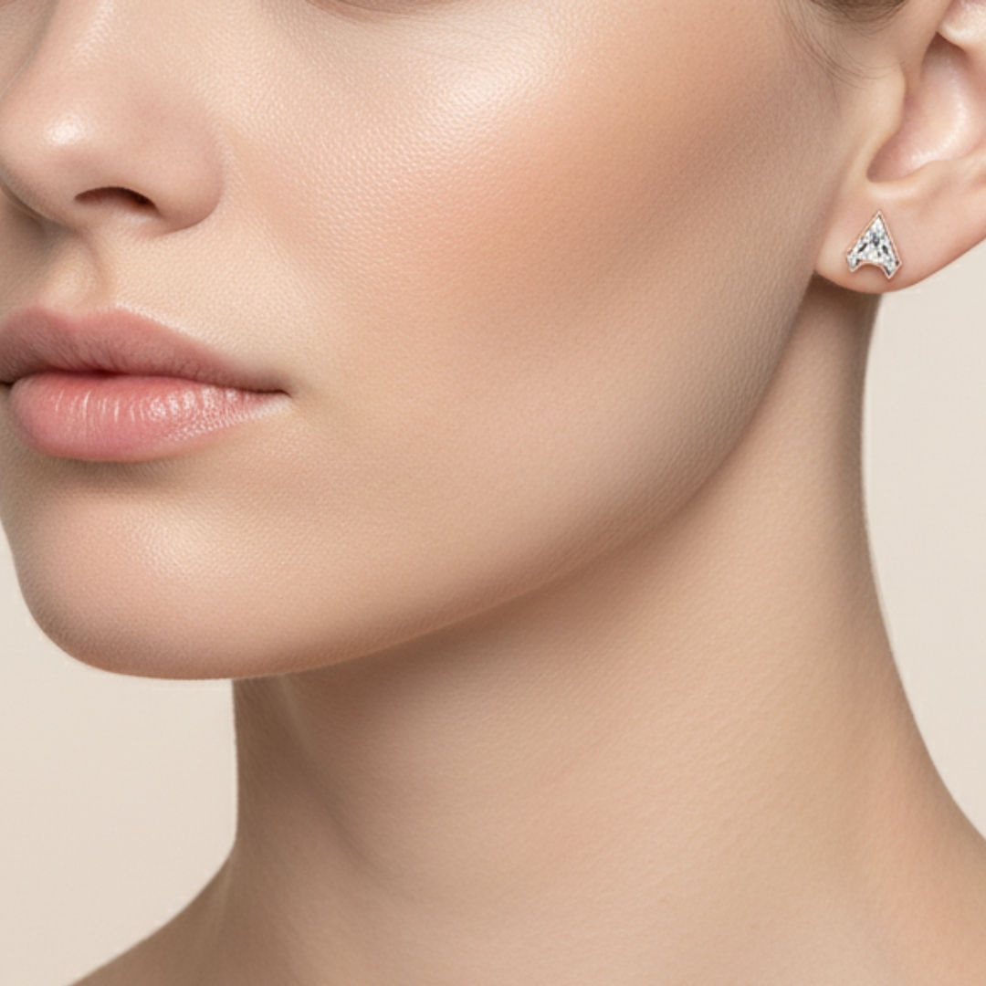 Alphabet Initial A 18K Gold, Whitegold or Rosegold Stud Earrings w. Solitaire Lab-Grown Diamond