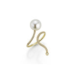 Wavy 18K Gold Ring w. Pearl & Diamonds