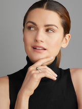 Wavy 18K Whitegold Ring w. Pearl & Diamonds