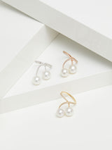 Curved 18K Guld Ring m. Diamanter & Perler