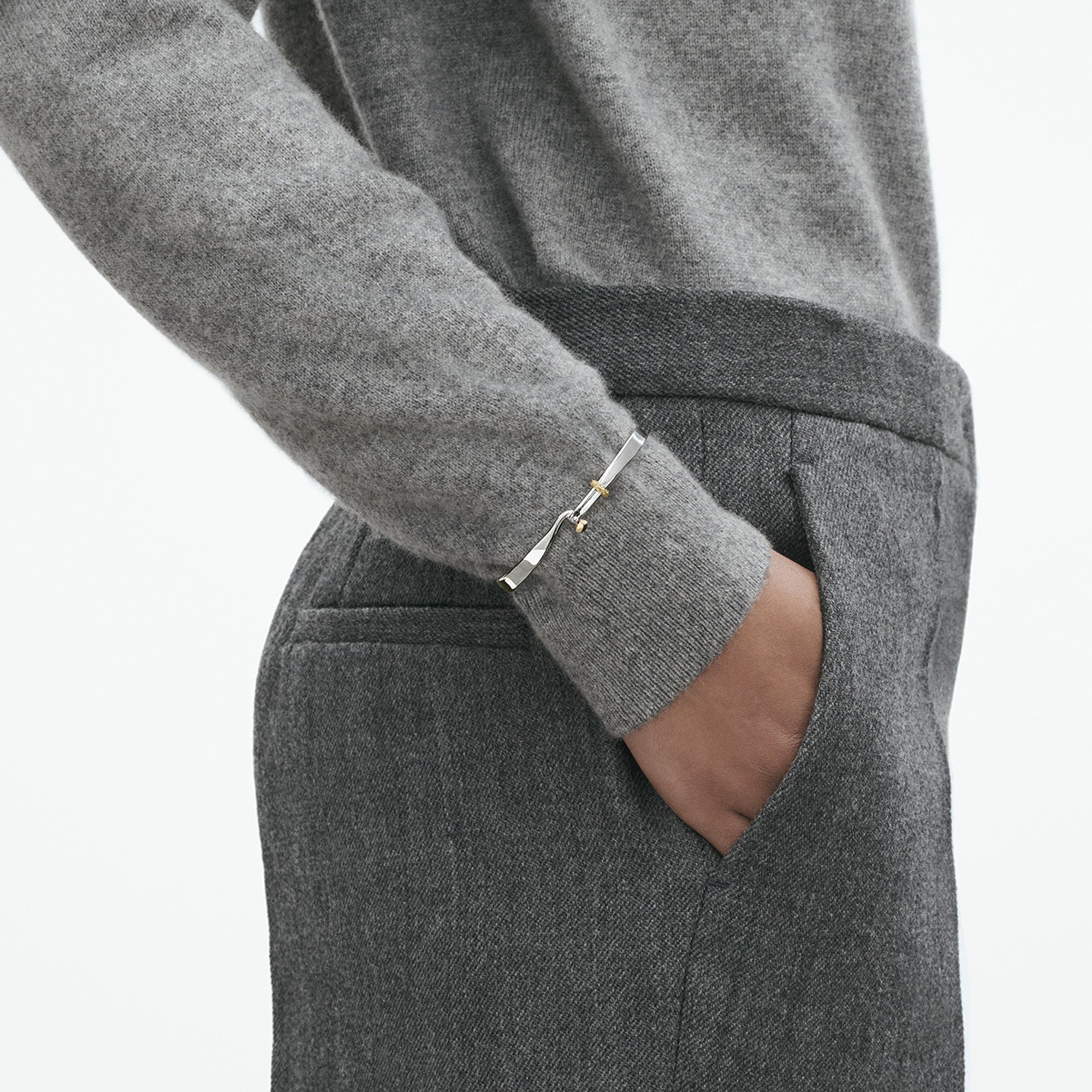 Torun Silver & Gold Bangle w. Champagne Diamonds