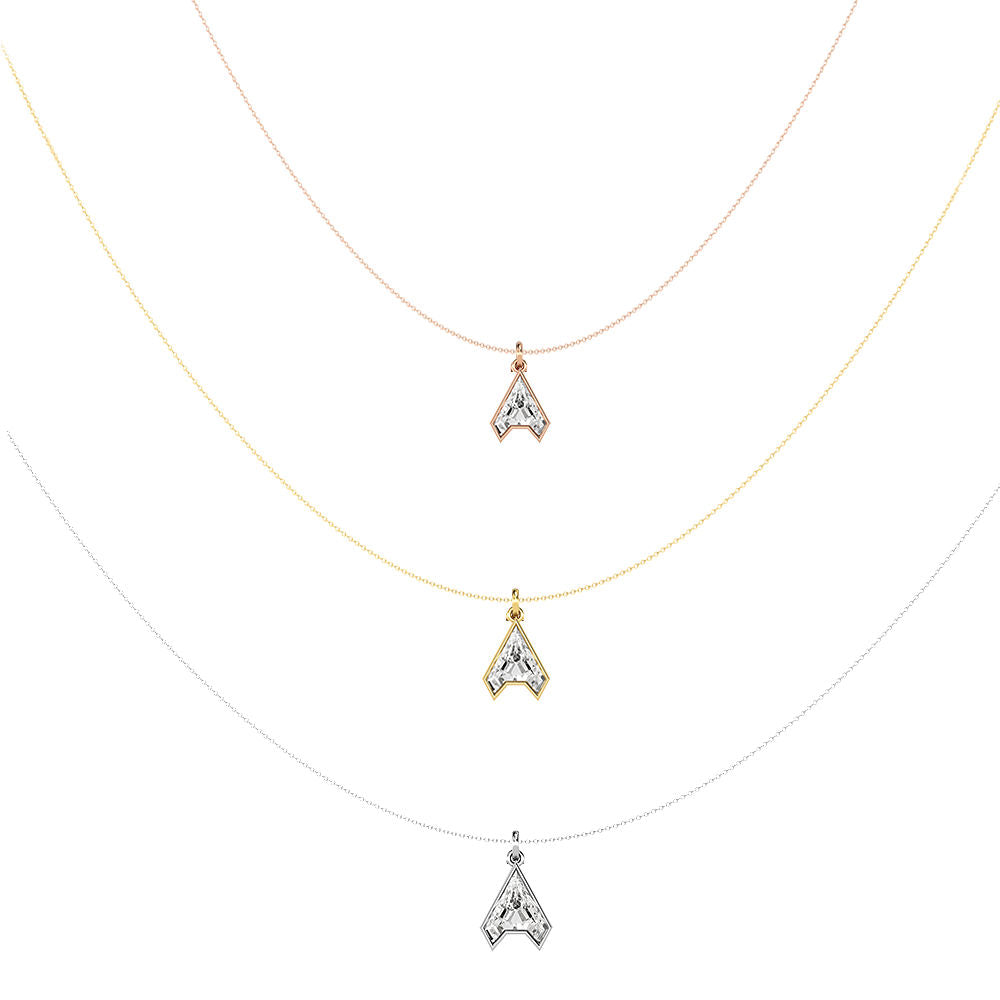 Alphabet 18K Gold, Rosegold or Whitegold Inital A Pendant w. Solitaire Lab-Grown Diamond