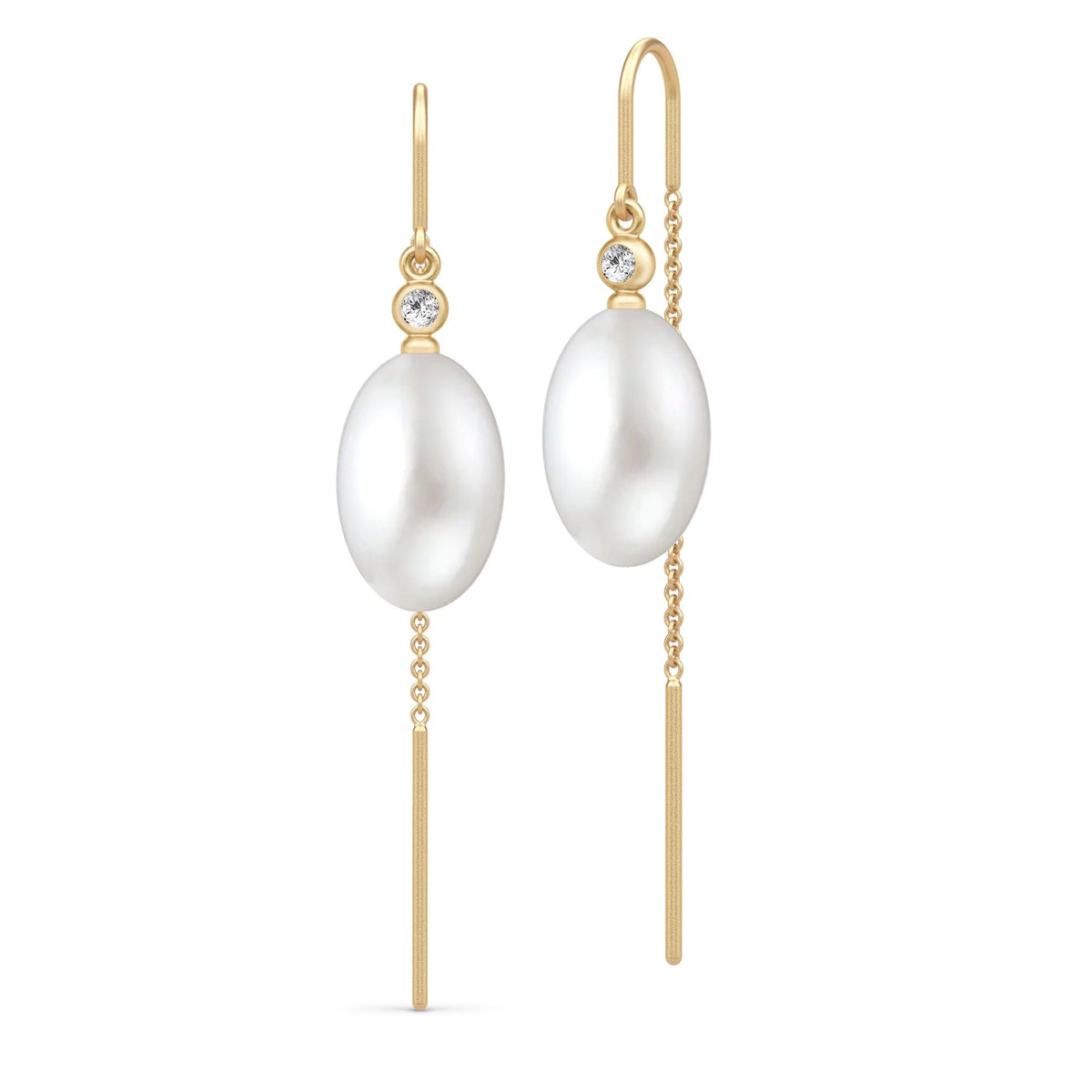 Afrodite Chain Gold Plated Earrings w. Freshwater Pearl & Cubic Zirconia