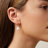 Afrodite Chain Gold Plated Earrings w. Freshwater Pearl & Cubic Zirconia