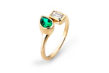 Toi Et Moi 14k or 18k Gold Ring w. Lab-Grown Diamond & Lab-Grown Emerald
