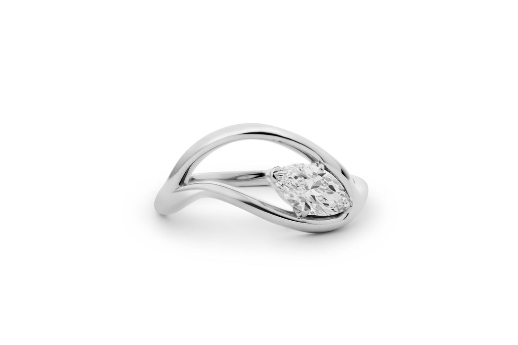 Floating Marquise 14k or 18k Whitegold Ring w. Lab-Grown Diamond