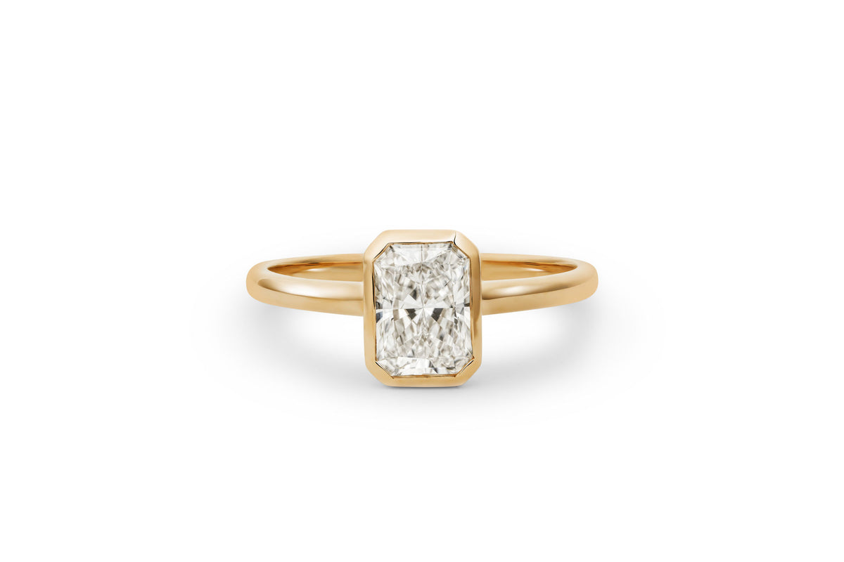 Radiant Bezel 0.5 CT 14k or 18k Gold Ring w. Lab-Grown Diamond