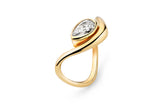 Wavy Pear Bezel 14k or 18k Gold Ring w. Lab-Grown Diamond