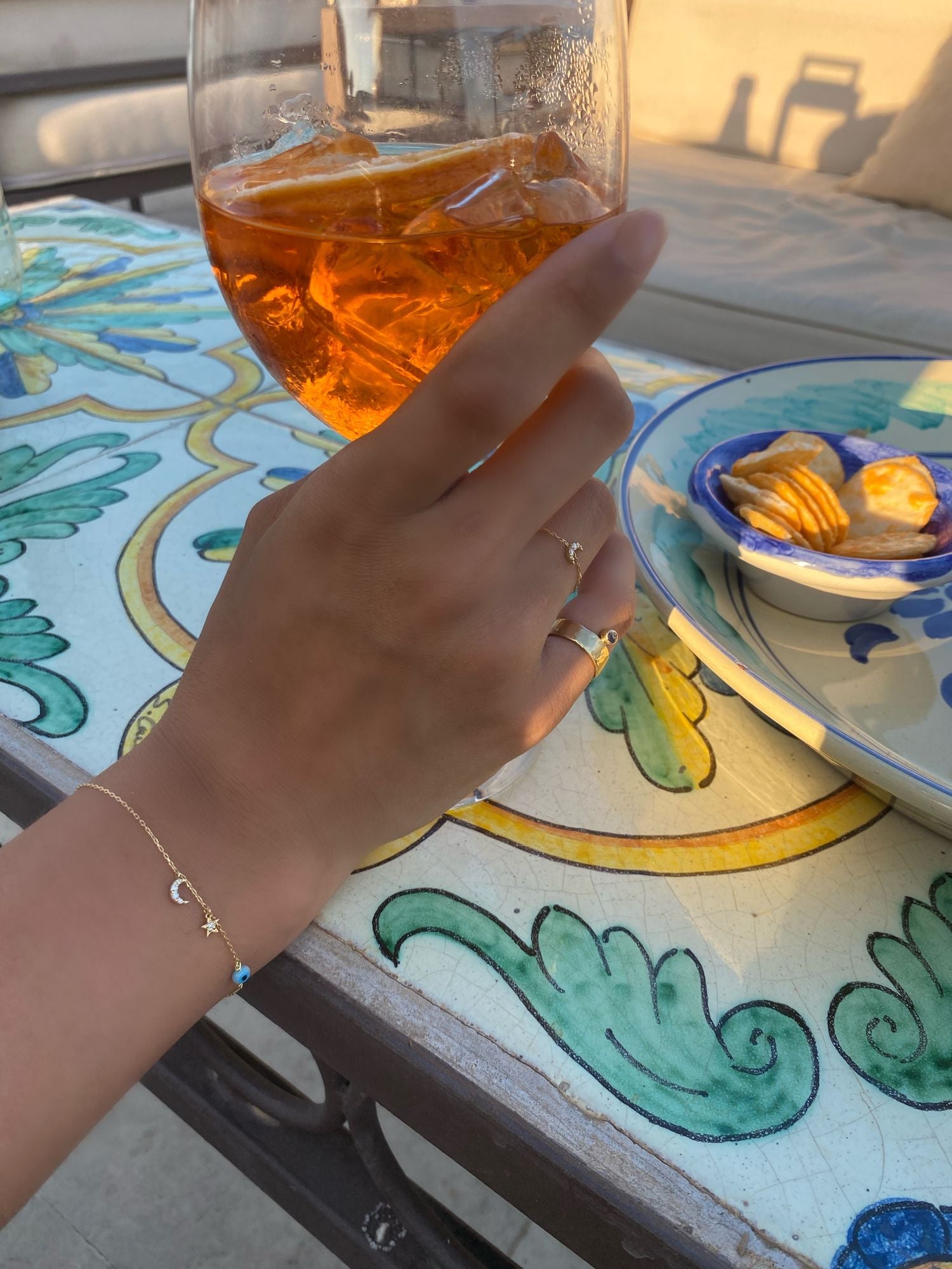 Star Evil Eye Half Moon 18K Gold Bracelet w. Diamonds