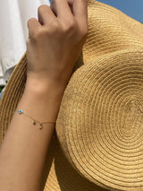 Star Evil Eye Half Moon 18K Gold Bracelet w. Diamonds