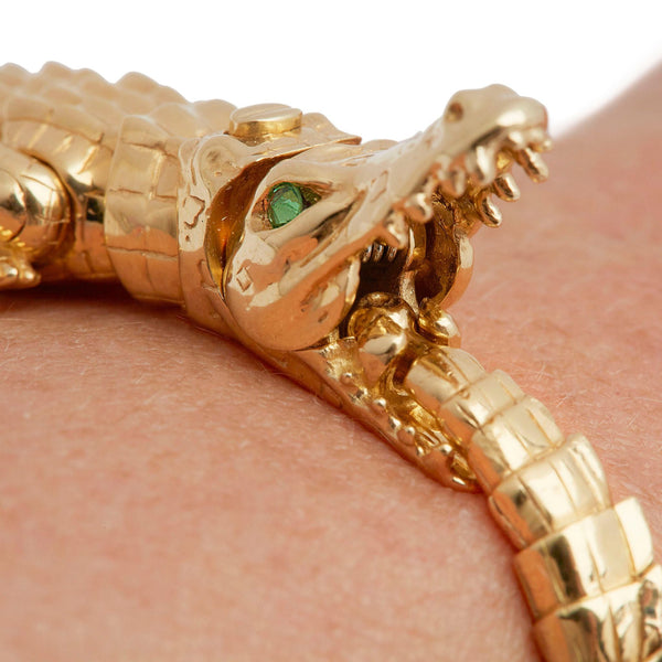 Alligator Wrap 18K Gold Bracelet w. Tsavorite