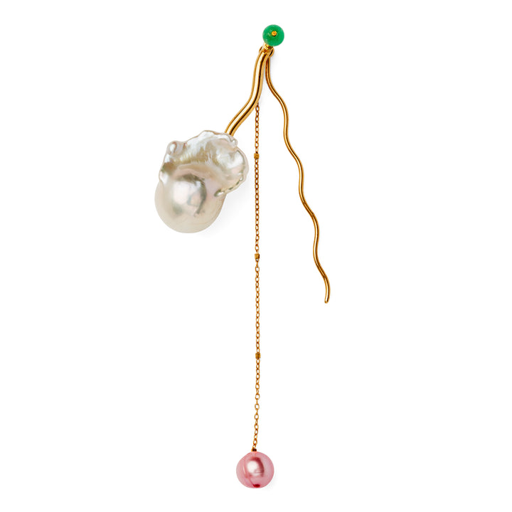 Amphitrite Gold Plated Earring w. Pearls & Chrysoprase