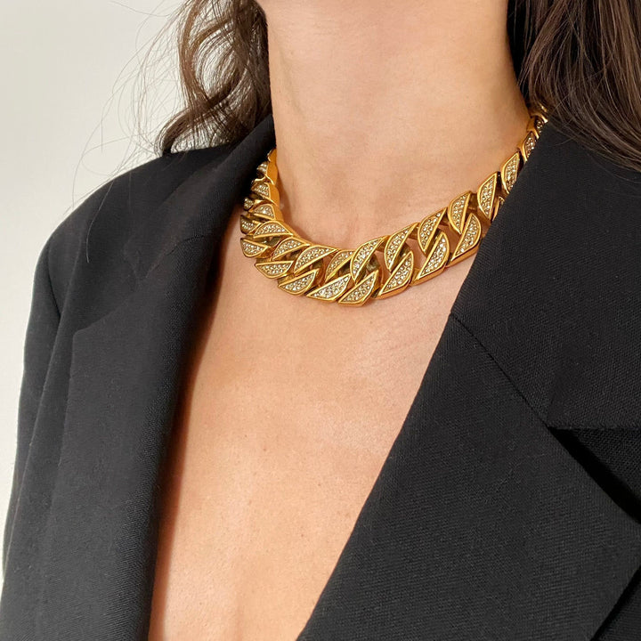 Krystall Chunky Kette 24K Halskette I Vergoldet I Kristall