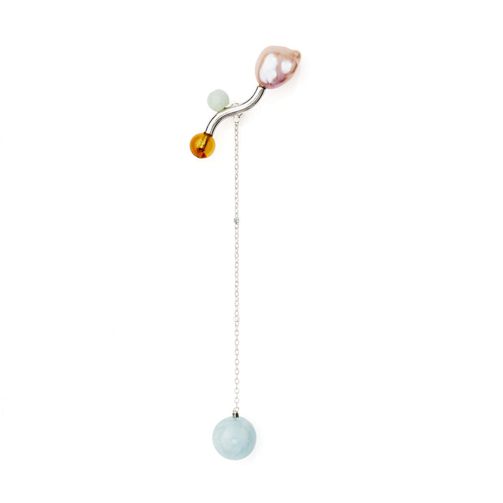 Arwa Silver Earring w. Pearl, Amber & Aquamarine