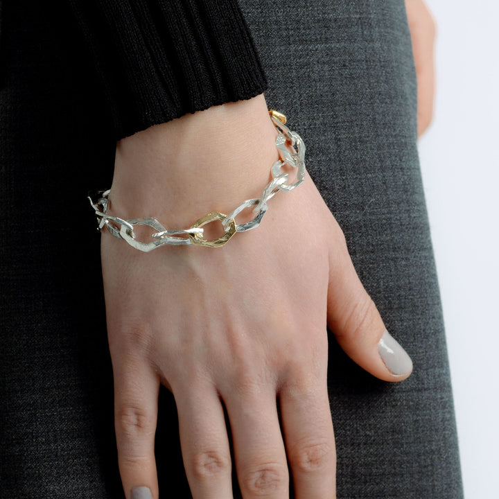 Grim Large 18K Gold & Silver Bracelet w. Gold Link