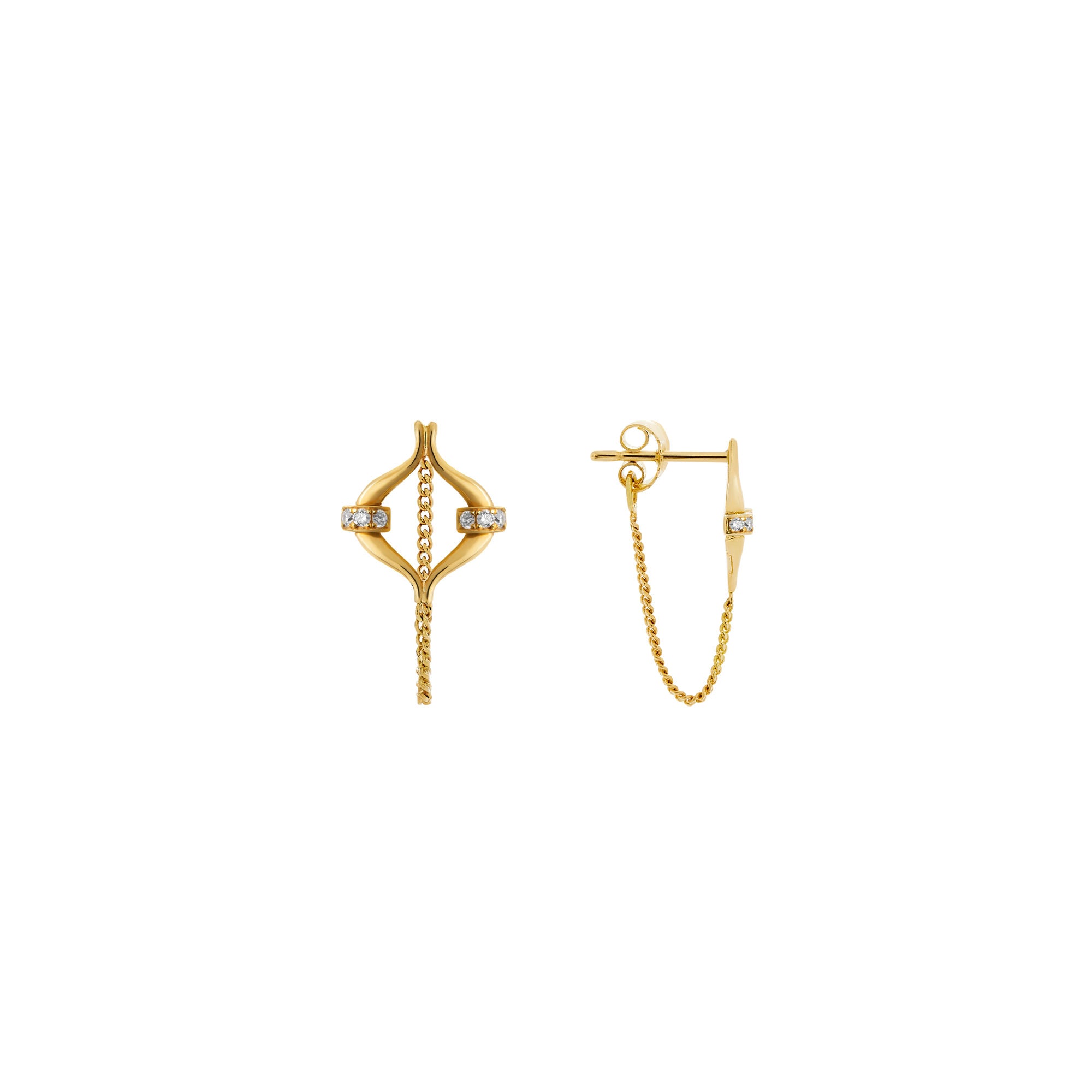 Eboris Chain Link 18K Gold Earring w.Diamonds