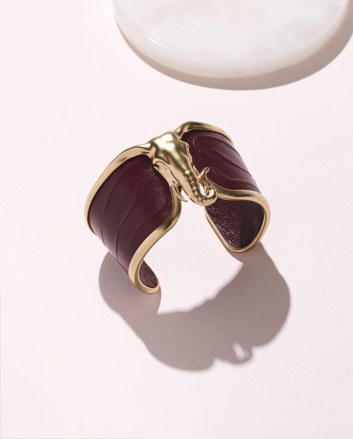 Elefant Bordeau Læder & 18K Guld Armring