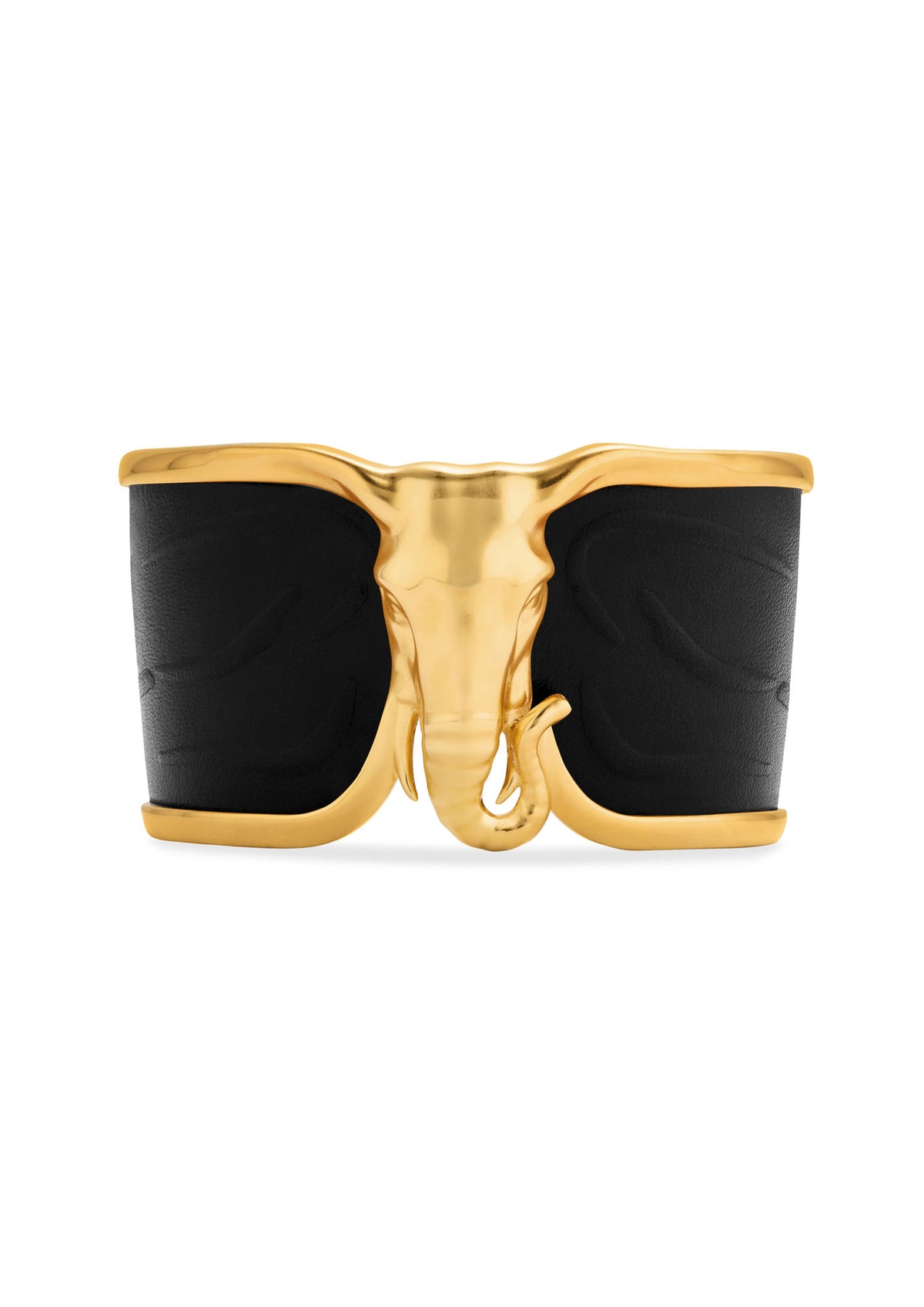 Elephant Black Leather & 18K Gold Bangle