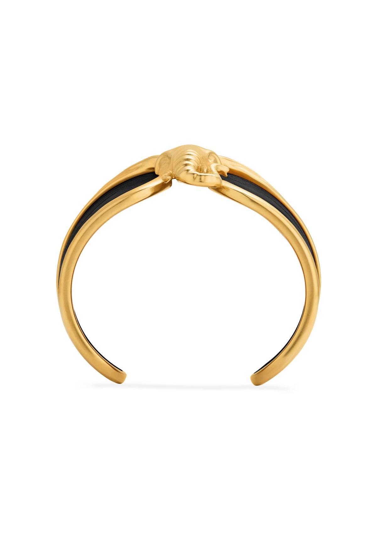 Elephant Black Leather & 18K Gold Bangle
