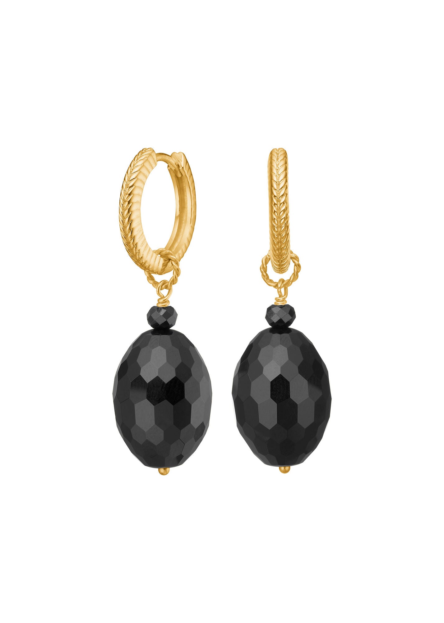 Edith Gold Plated Earrings w. Black Agate & Black Spinel