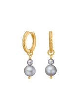 Lotus Pure Gold Plated Earrings w. Grey Pearl