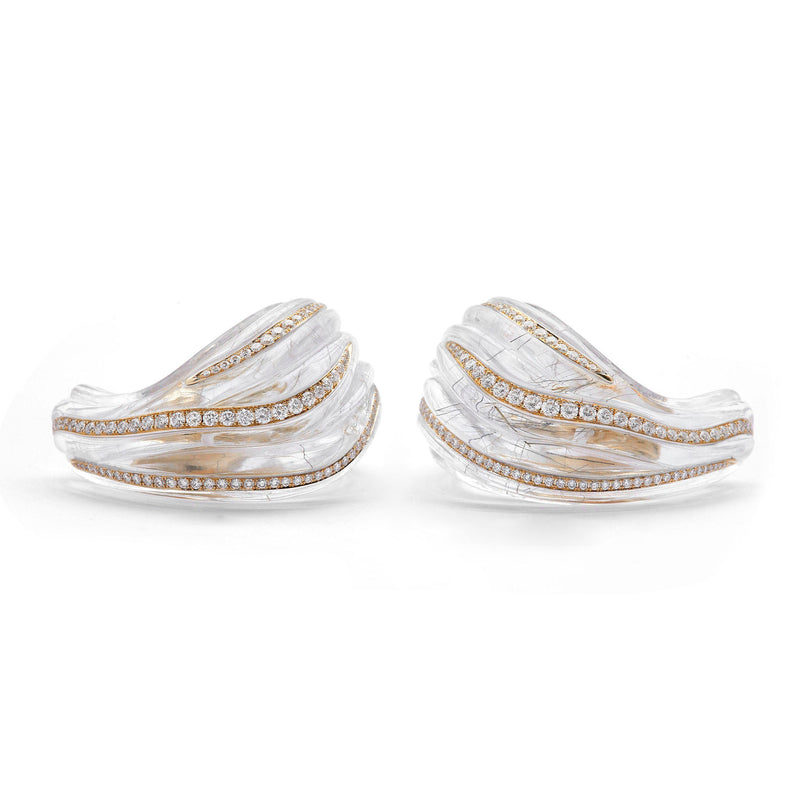 Tidal Wave 18K Gold Earrings w. Diamonds & Quartz
