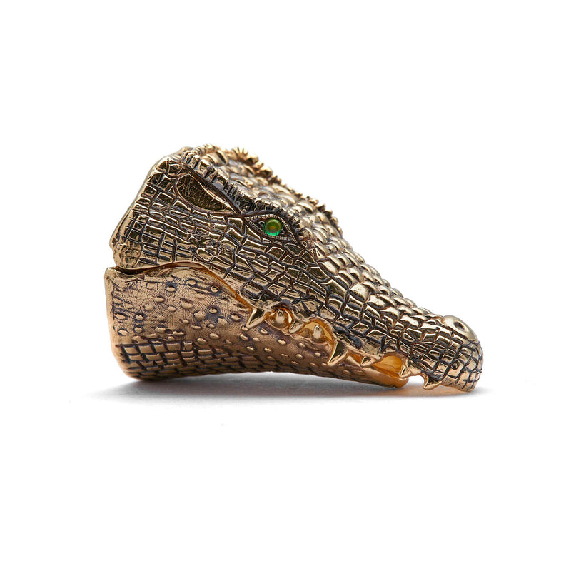 Alligator Head 18K Gold Ring w. Diamonds & Tsavorite