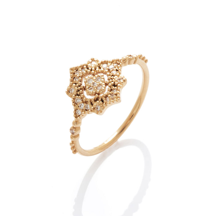Nina Flower 18K Gold Ring w. Diamonds