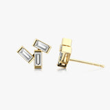 Baguette 14K Gold Cluster Studs w. Lab-Grown Diamonds