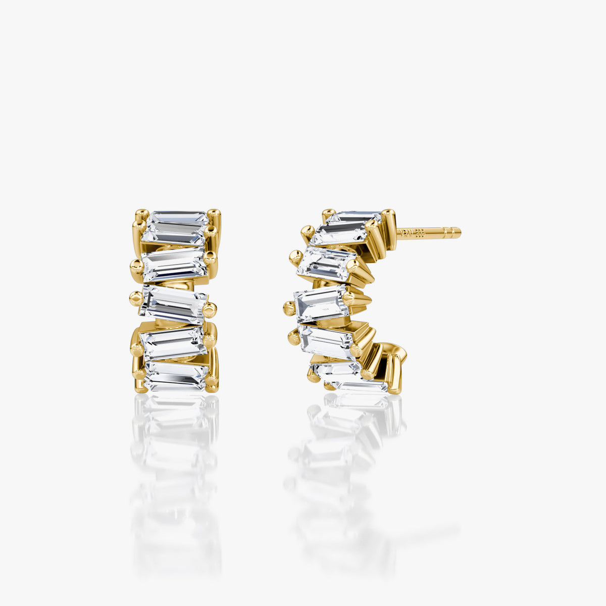 Baguette 14K Gold Hoops w. Lab-Grown Diamonds