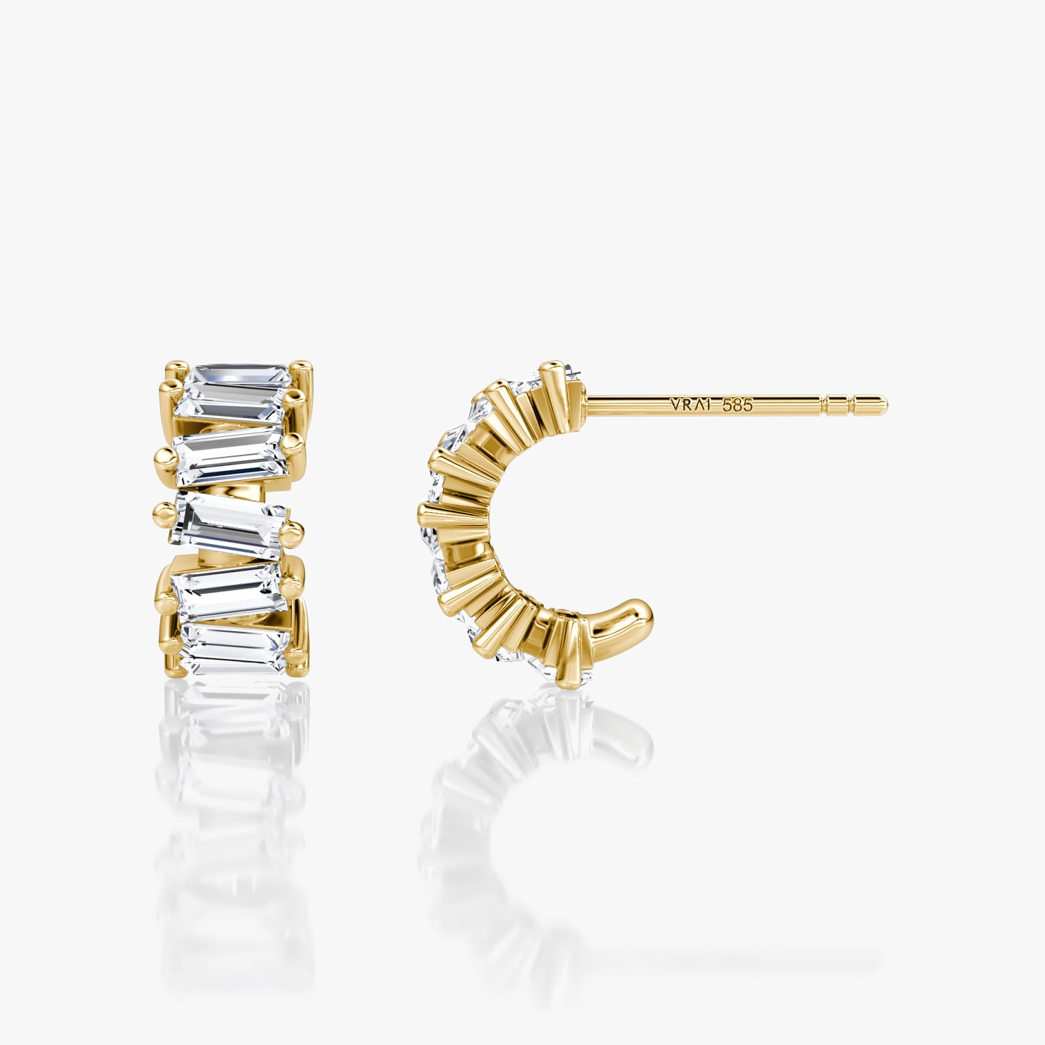 Baguette 14K Gold Hoops w. Lab-Grown Diamonds